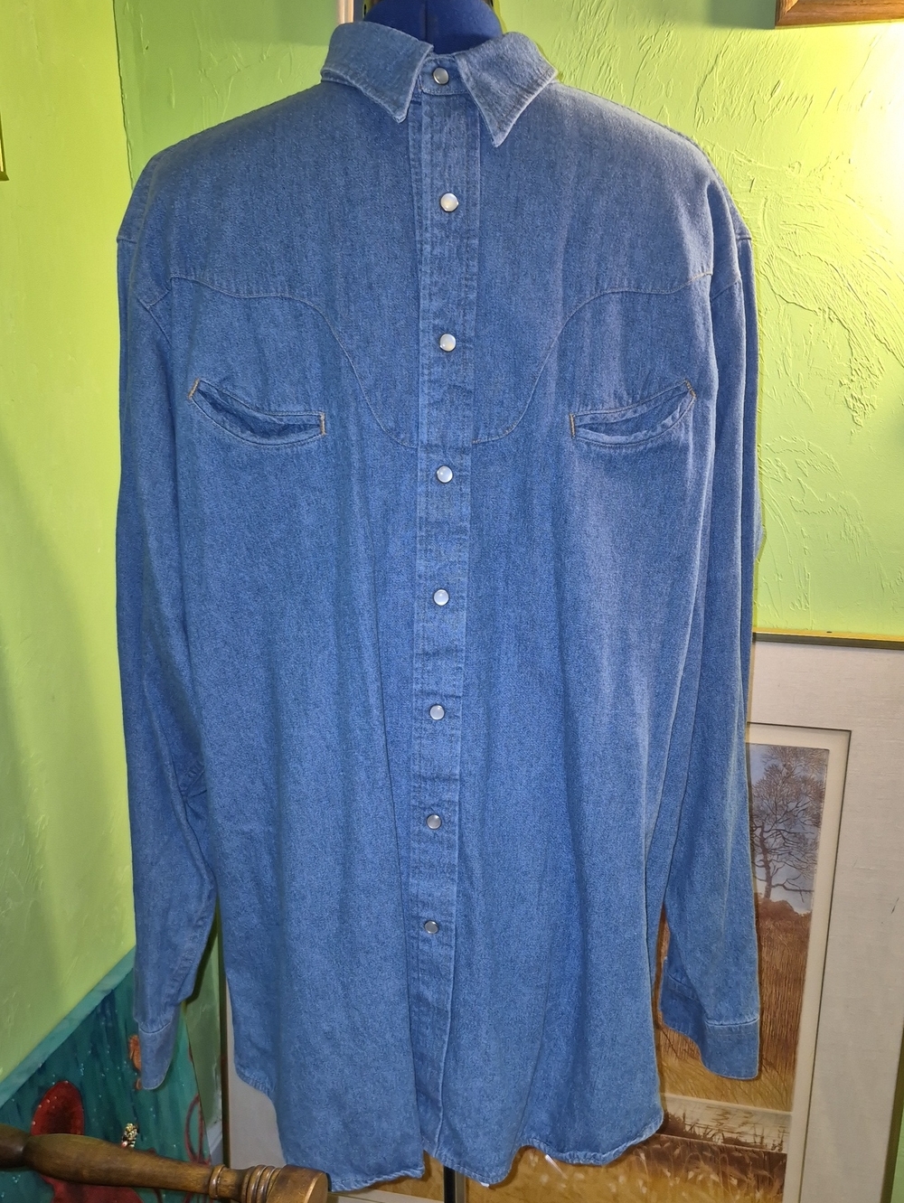 Schaefer:Americas Finest Ranchwear Denim Shirt Pearl ButtonsSz.2X-Large.(#3035D)